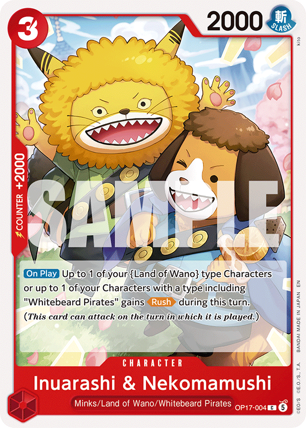 Inuarashi & Nekomamushi OP17-004 standaard Engelse kaart, One Piece Card Game