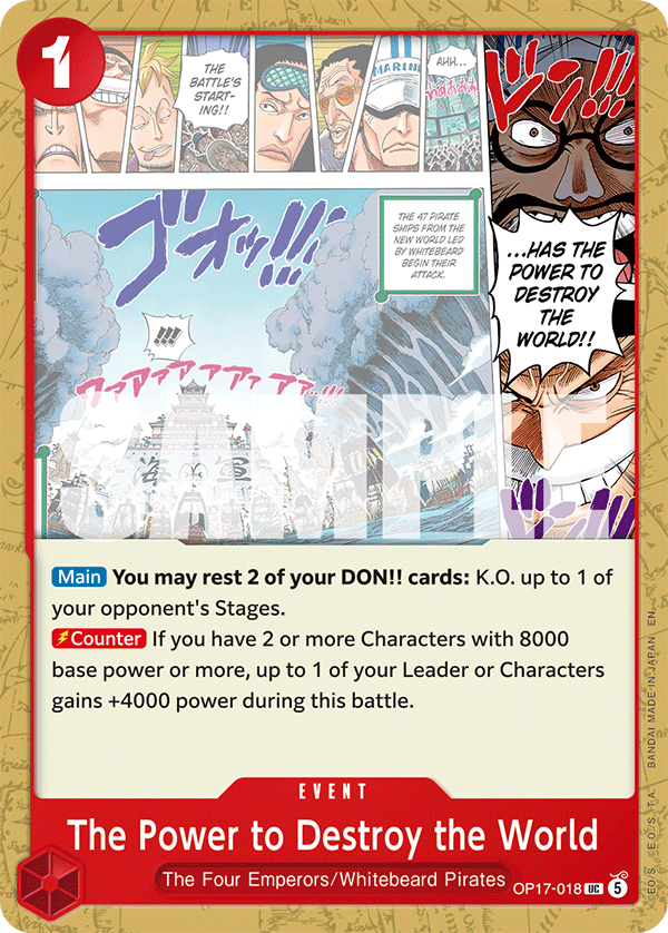 Has the Power to Destroy the World!! OP17-018 standaard Engelse kaart, One Piece Card Game