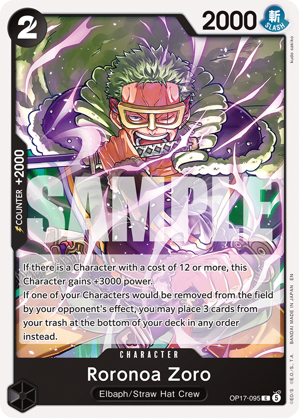 Roronoa Zoro OP17-095 standaard Engelse kaart, One Piece Card Game
