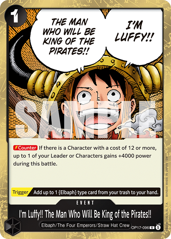 I'm Luffy!! The Man Who Will Be King of the Pirates!! OP17-096 standaard Engelse kaart, One Piece Card Game