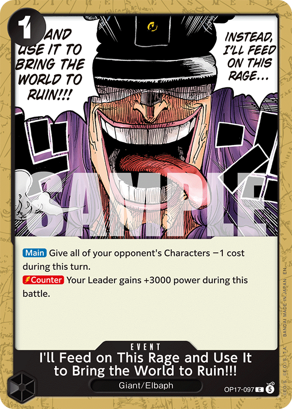 I'll Feed on This Rage and Use It to Bring the World to Ruin!!! OP17-097 standaard Engelse kaart, One Piece Card Game